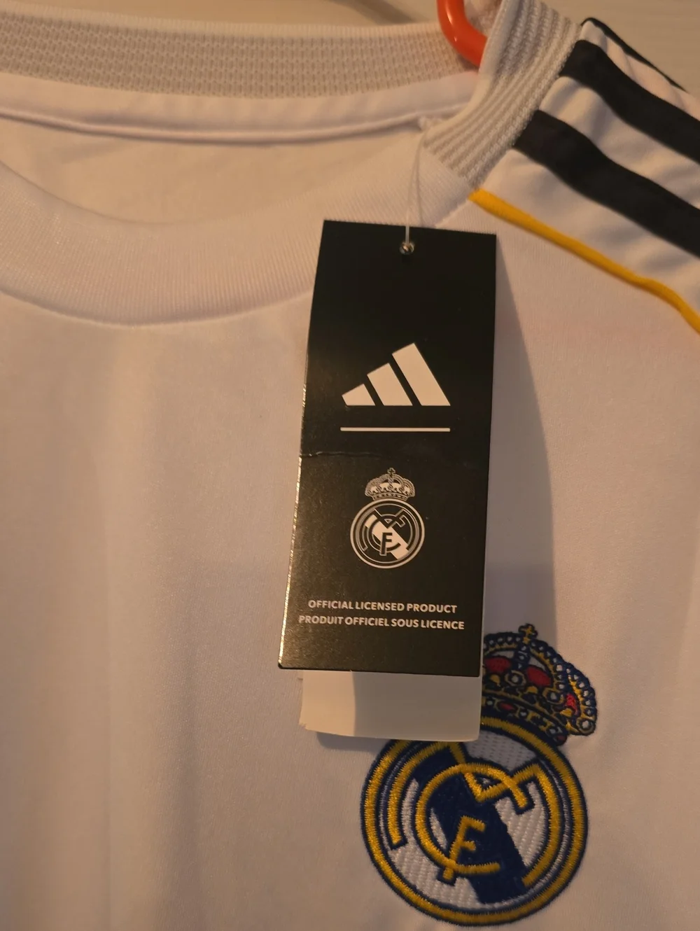 Adidas Real Madrid White & Gold Soccer Jersey - Emirates Fly Better Bellingham - Picture 5 of 7